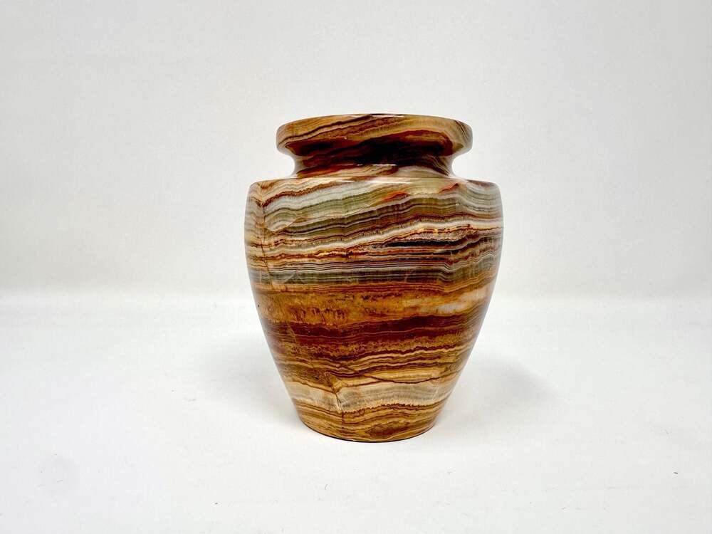 Beautiful Onyx Marble Vase Earth Tones 4" x 3.5" Heavy Jar Crystal Vase Vintage